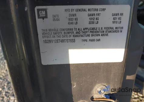 2004 Pontiac Grand Am Gt1 from USA, damaged, VIN 1G2NV12E74M707833